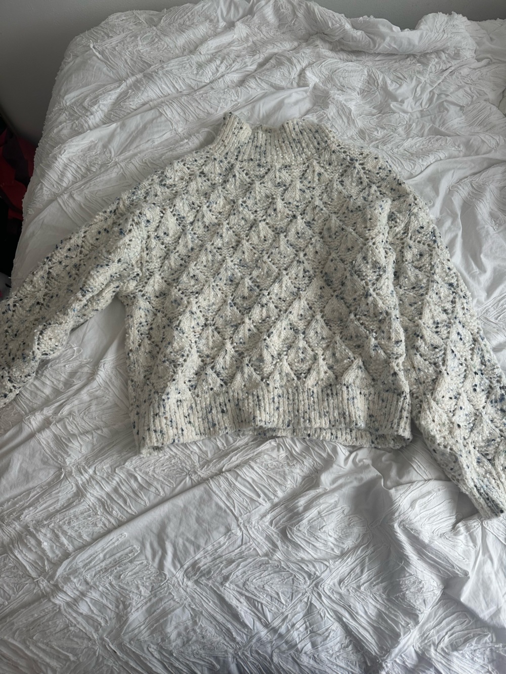 Melrose and Market Cream Speckled Cable Knit Turtleneck Sweater